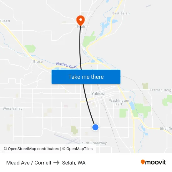 Mead Ave / Cornell to Selah, WA map