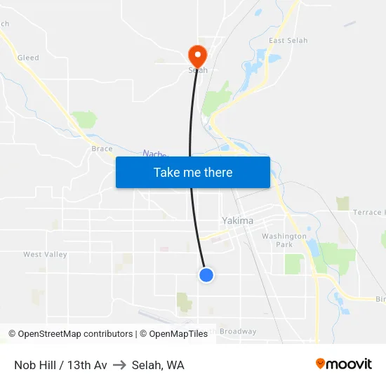 Nob Hill / 13th Av to Selah, WA map