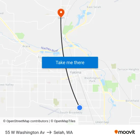 55 W Washington Av to Selah, WA map
