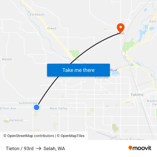 Tieton / 93rd to Selah, WA map