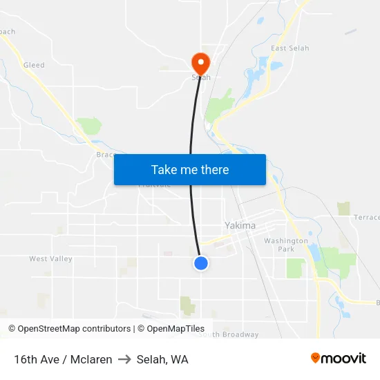 16th Ave / Mclaren to Selah, WA map
