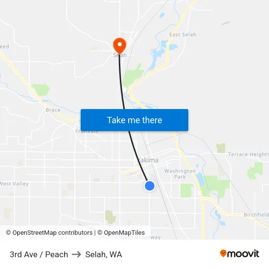 3rd Ave / Peach to Selah, WA map