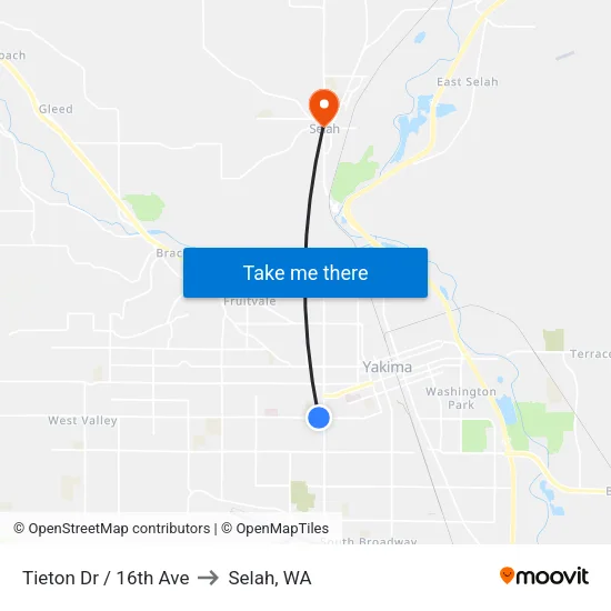 Tieton Dr / 16th Ave to Selah, WA map