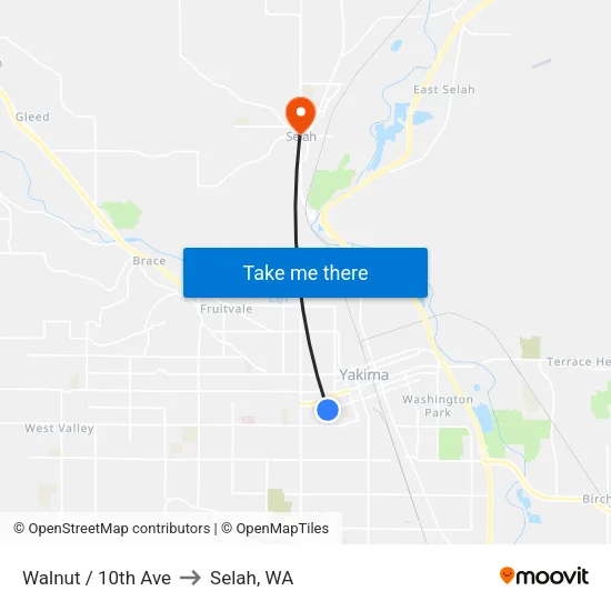 Walnut / 10th Ave to Selah, WA map