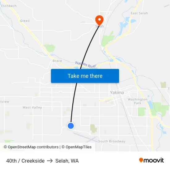 40th / Creekside to Selah, WA map