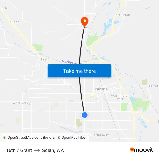 16th / Grant to Selah, WA map