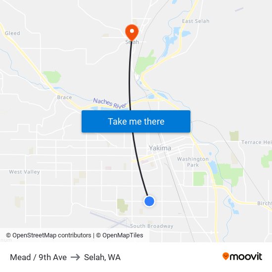 Mead / 9th Ave to Selah, WA map