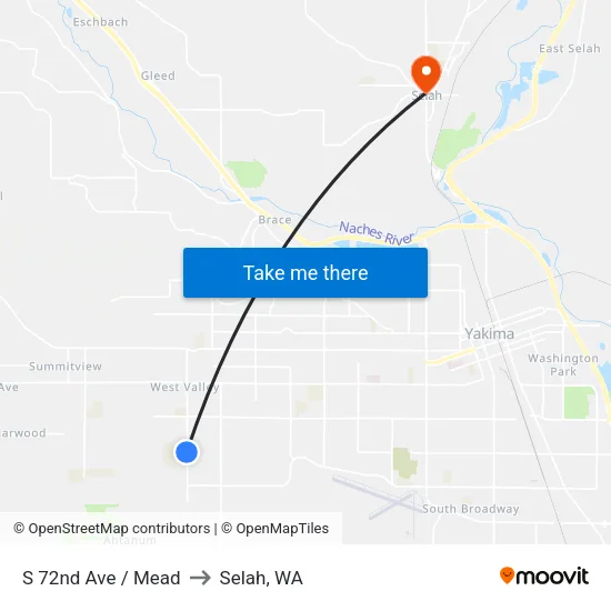 S 72nd Ave / Mead to Selah, WA map