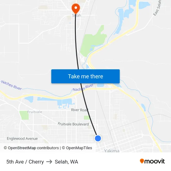 5th Ave / Cherry to Selah, WA map