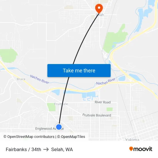Fairbanks / 34th to Selah, WA map