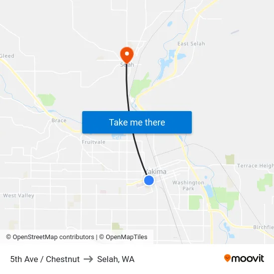 5th Ave / Chestnut to Selah, WA map