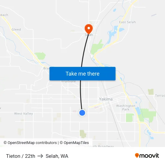 Tieton / 22th to Selah, WA map