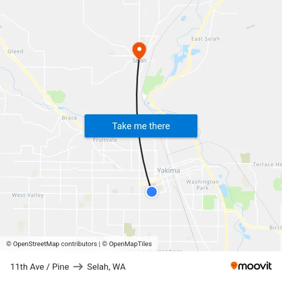 11th Ave / Pine to Selah, WA map