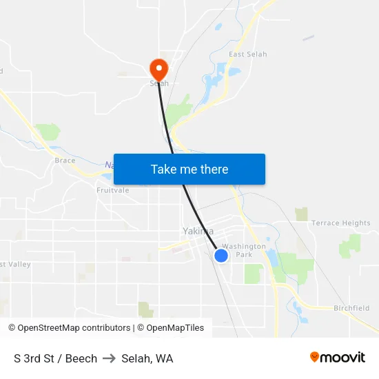 S 3rd St / Beech to Selah, WA map