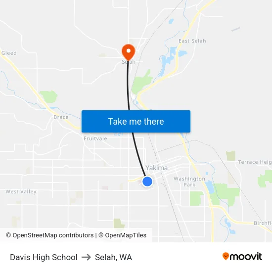 Davis High School to Selah, WA map