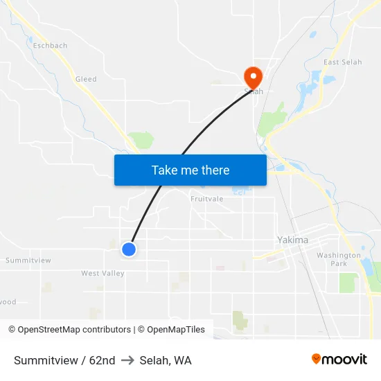 Summitview / 62nd to Selah, WA map