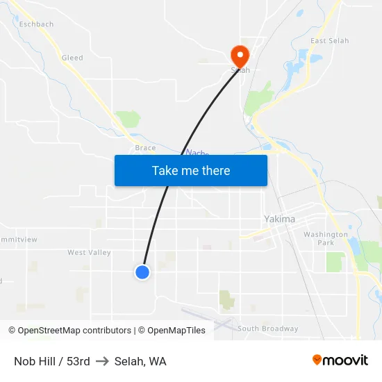 Nob Hill / 53rd to Selah, WA map