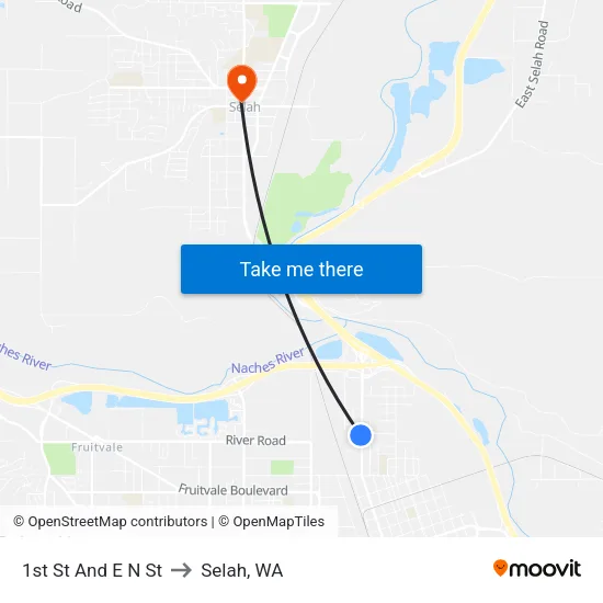 1st St And E N St to Selah, WA map