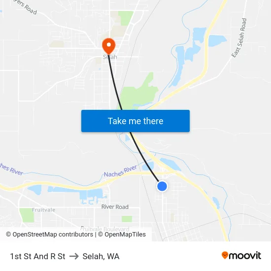 1st St And R St to Selah, WA map