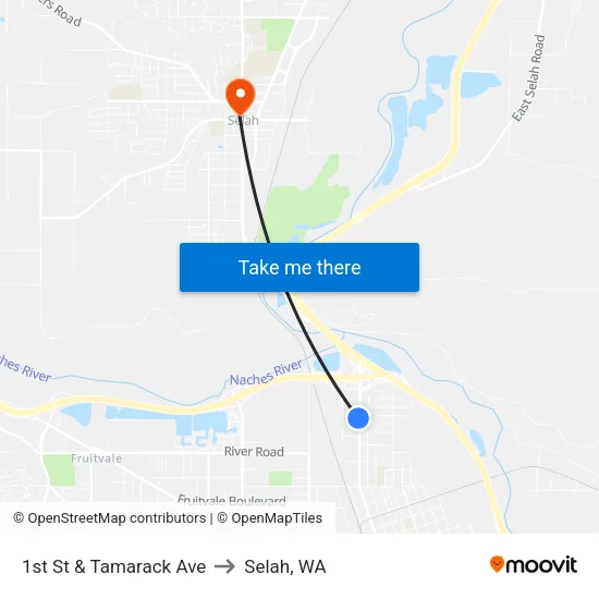 1st St & Tamarack Ave to Selah, WA map