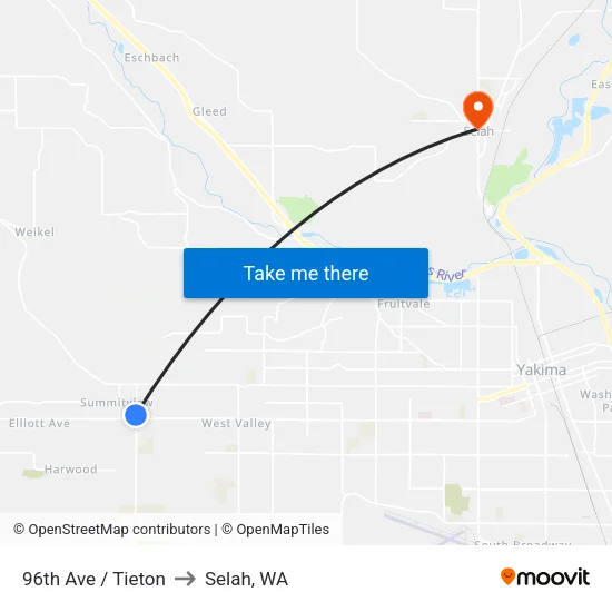 96th Ave / Tieton to Selah, WA map