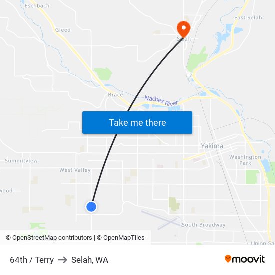 64th / Terry to Selah, WA map