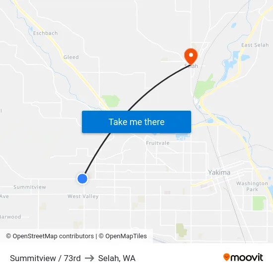 Summitview / 73rd to Selah, WA map