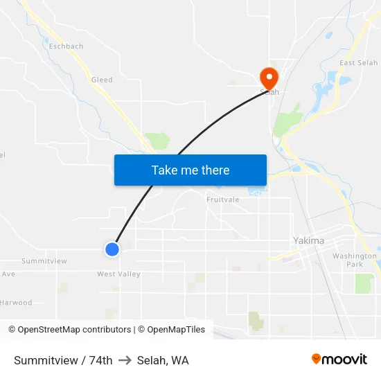 Summitview / 74th to Selah, WA map