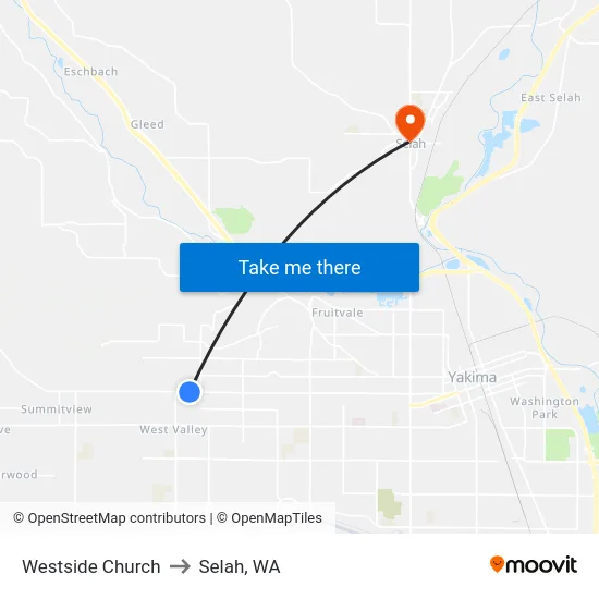 Westside Church to Selah, WA map