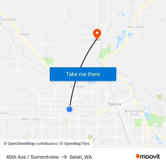40th Ave / Summitview to Selah, WA map
