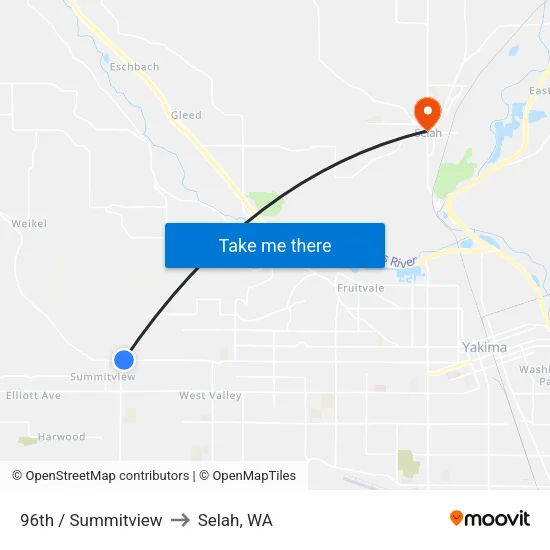 96th / Summitview to Selah, WA map