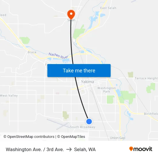 Washington Ave. / 3rd Ave. to Selah, WA map