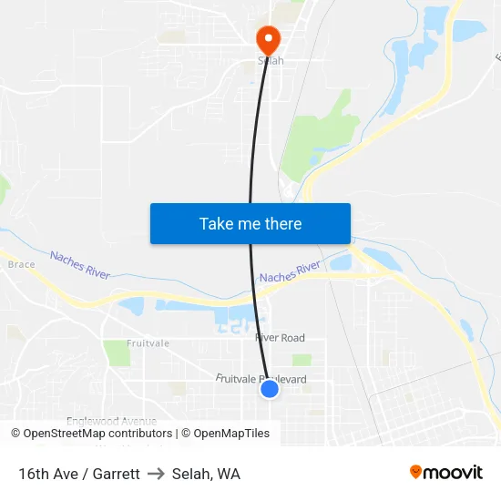 16th Ave / Garrett to Selah, WA map