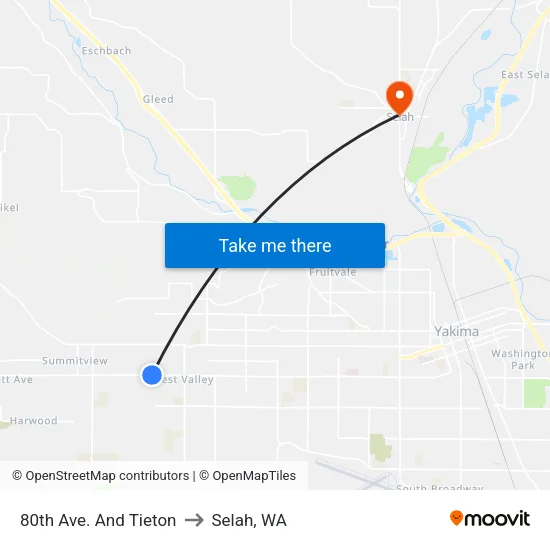 80th Ave. And Tieton to Selah, WA map