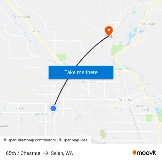 65th / Chestnut to Selah, WA map