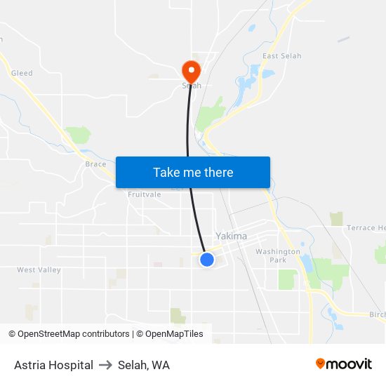 Astria Hospital to Selah, WA map