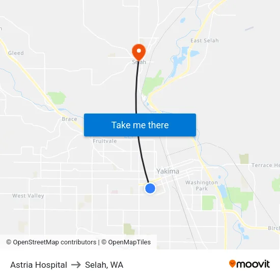Astria Hospital to Selah, WA map