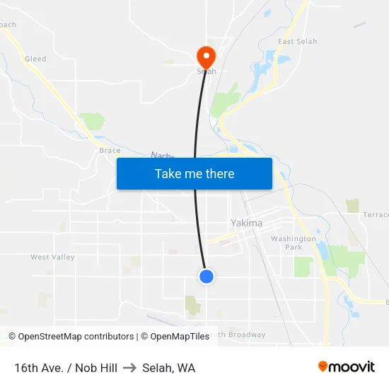 16th Ave. / Nob Hill to Selah, WA map