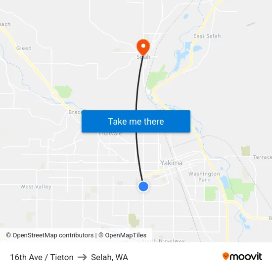 16th Ave / Tieton to Selah, WA map