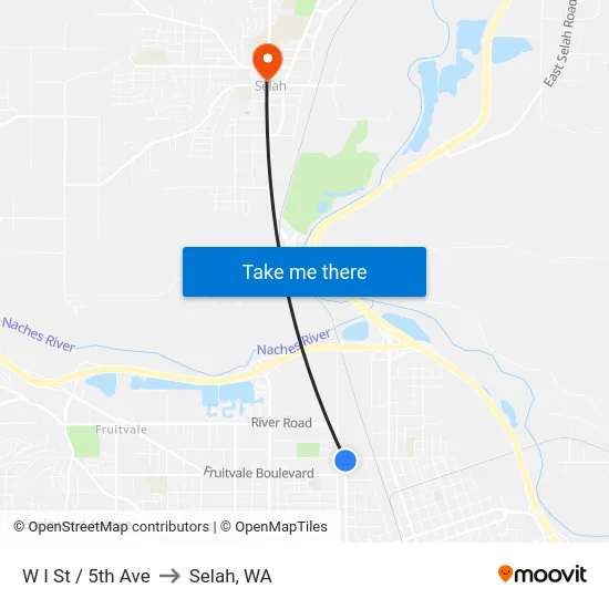 W I St / 5th Ave to Selah, WA map