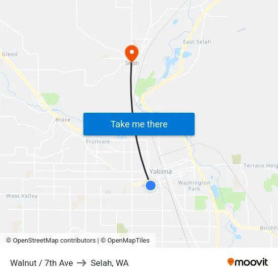 Walnut / 7th Ave to Selah, WA map