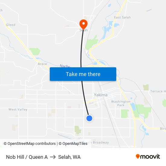 Nob Hill / Queen A to Selah, WA map