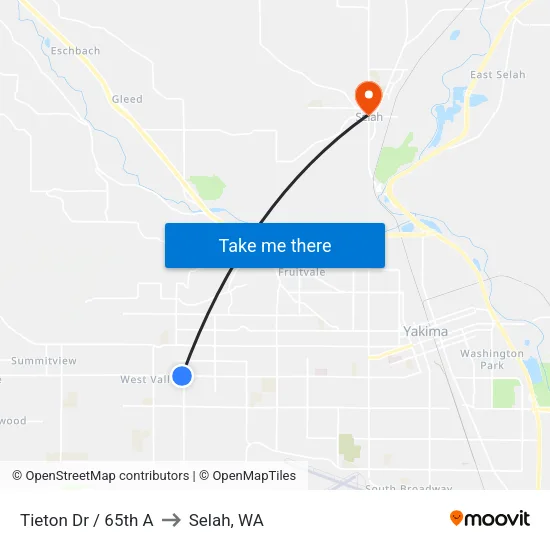 Tieton Dr / 65th A to Selah, WA map