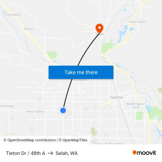 Tieton Dr / 48th A to Selah, WA map