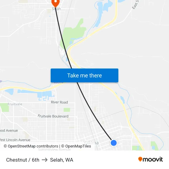 Chestnut / 6th to Selah, WA map