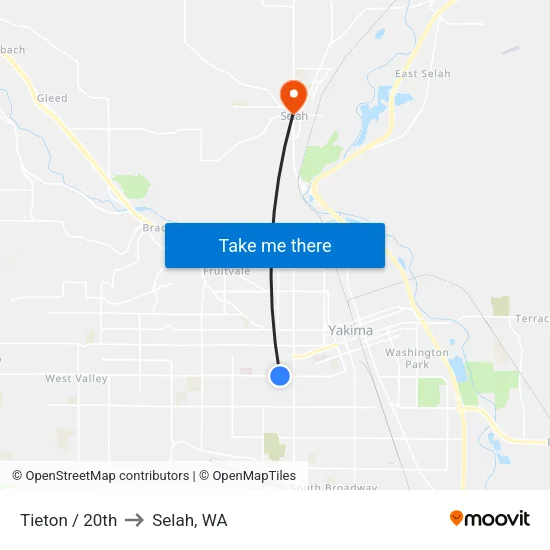 Tieton / 20th to Selah, WA map