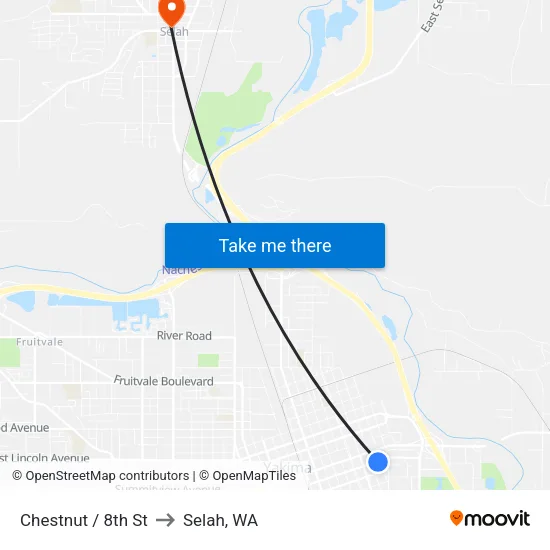 Chestnut / 8th St to Selah, WA map