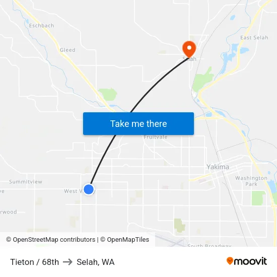 Tieton / 68th to Selah, WA map