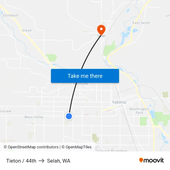 Tieton / 44th to Selah, WA map
