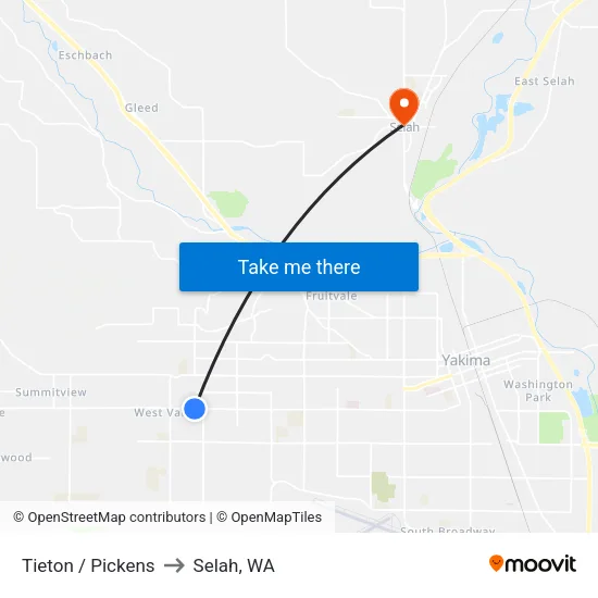 Tieton / Pickens to Selah, WA map